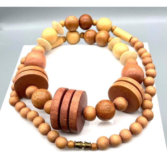 Vintage Beaded Strand Necklace with Fun and Funky Wood Beads, Boho Chic with Lot - Picture 2 of 4